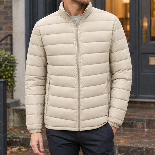 Daunenjacke Herren Gesteppt Leicht Stehkragen Zip Front