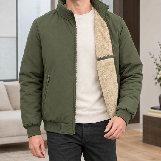 Jacke Herren Stehkragen Plüschfutter Zip Rippbündchen