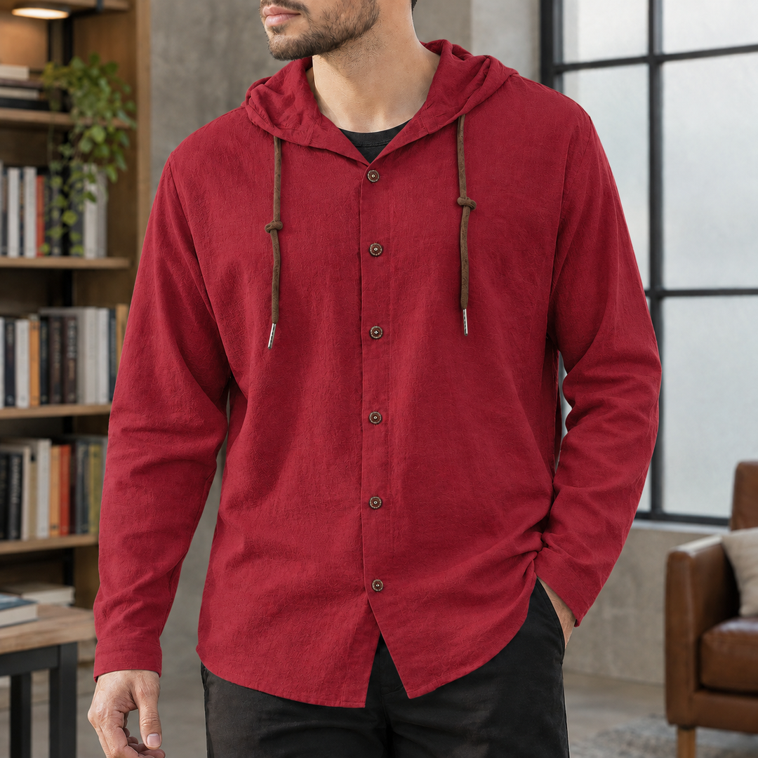 Kapuzenshirt Herren Baumwollmix Knopfleiste Kordelzug