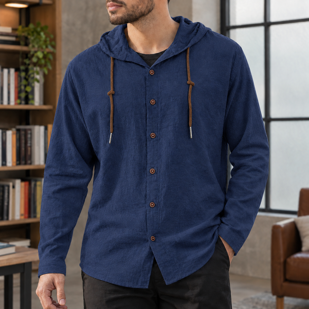Kapuzenshirt Herren Baumwollmix Knopfleiste Kordelzug