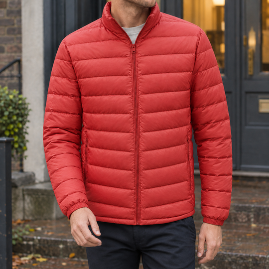 Daunenjacke Herren Gesteppt Leicht Stehkragen Zip Front