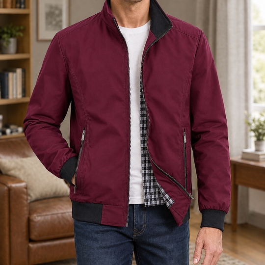 Zip Jacke Herren Stehkragen Karofutter Zwei Zip Taschen
