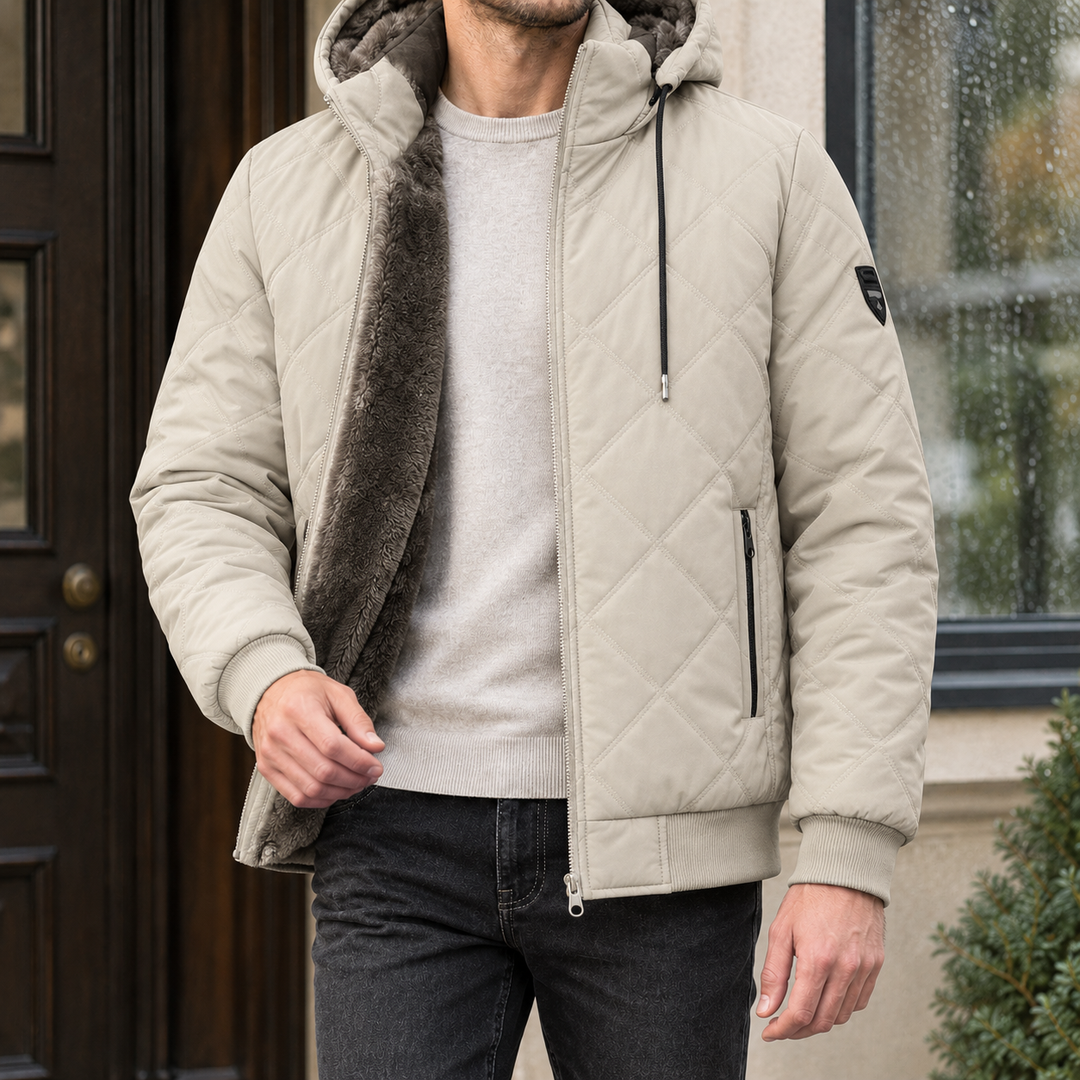 Steppjacke Herren Rautensteppung Kapuze Plüsch Gefüttert