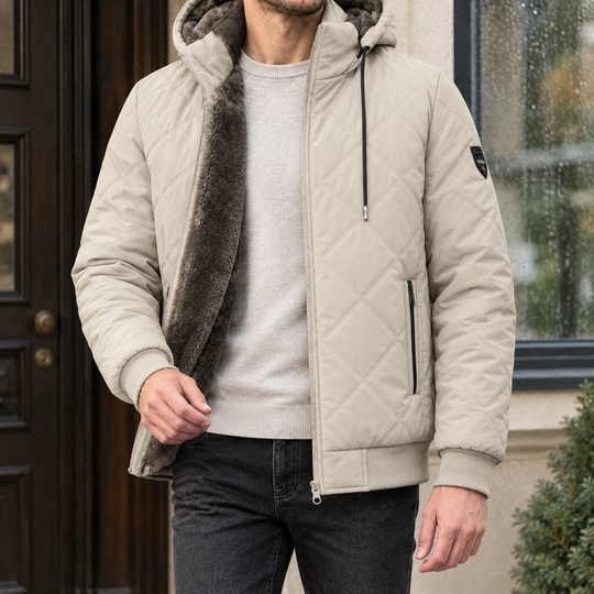 Steppjacke Herren Rautensteppung Kapuze Plüsch Gefüttert