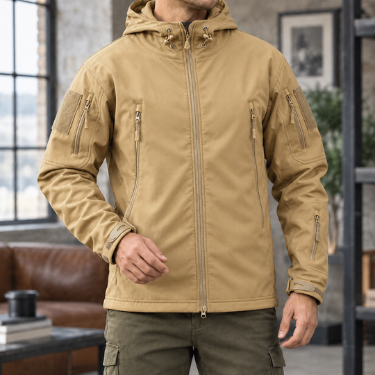 Utility Jacke Herren Kapuze Kordelzug Viele Zip Taschen