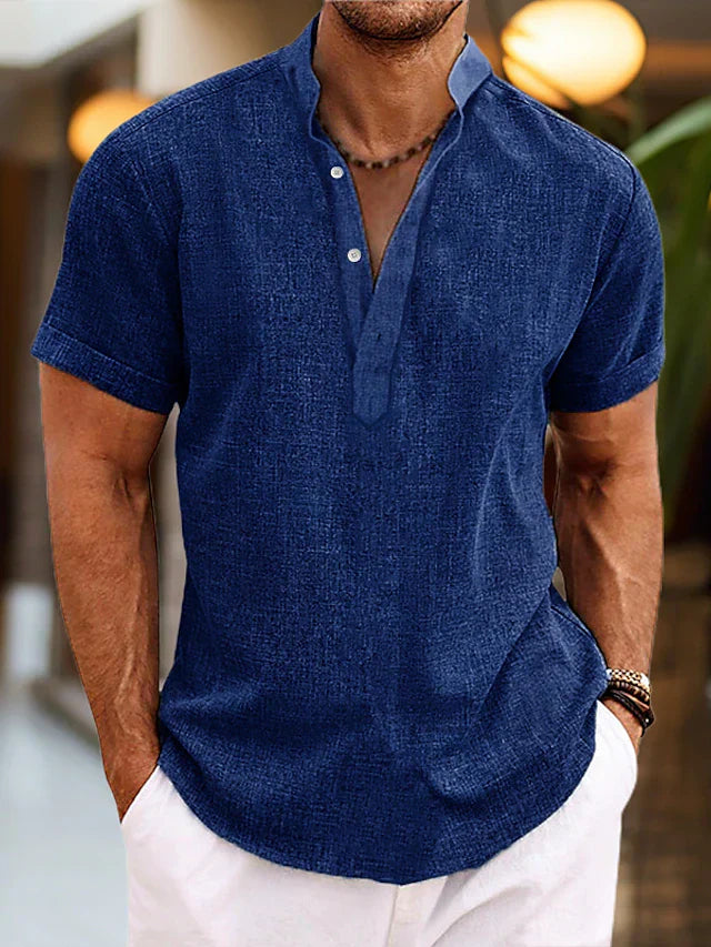 Herren Kurzarm Henley-Shirt – Sommerhemd mit Knopfleiste