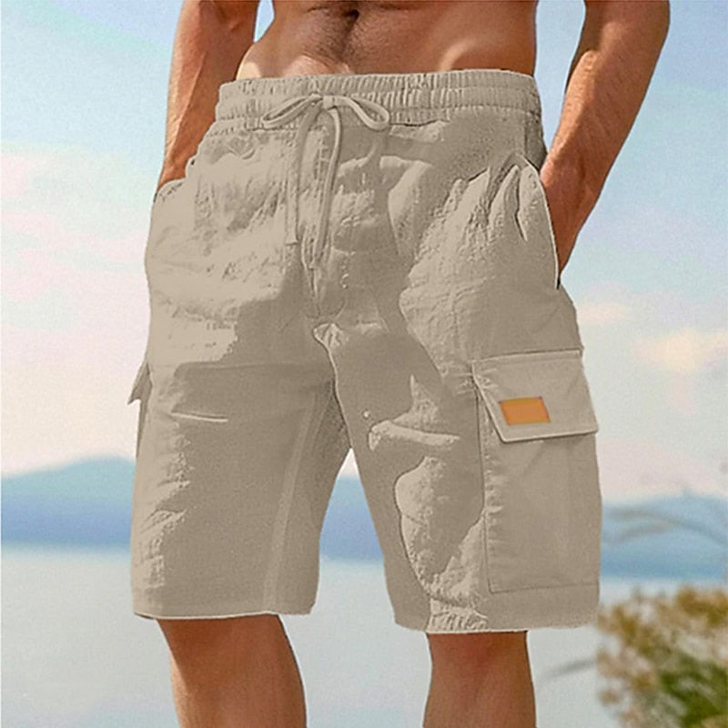 Leinen Cargo Shorts Herren Strand Sommer Baumwolle Hose