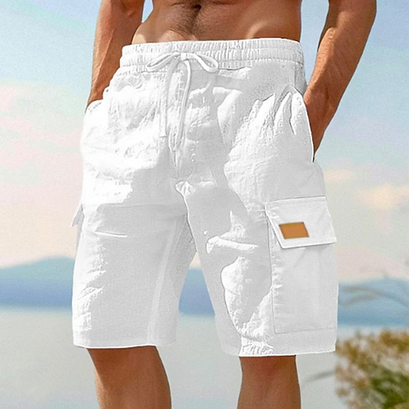 Leinen Cargo Shorts Herren Strand Sommer Baumwolle Hose