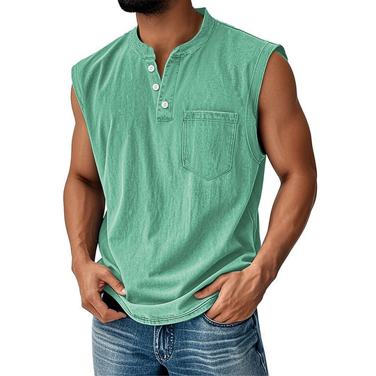 Vintage Washed Henley Tanktop Herren Baumwolle Ärmellos