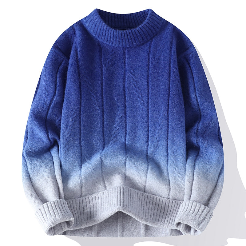Farbverlauf Pullover Herren Wolle Weich Rundhals