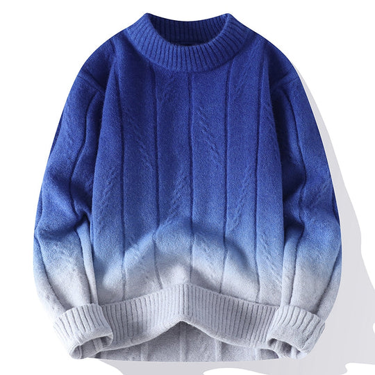 Farbverlauf Pullover Herren Wolle Weich Rundhals