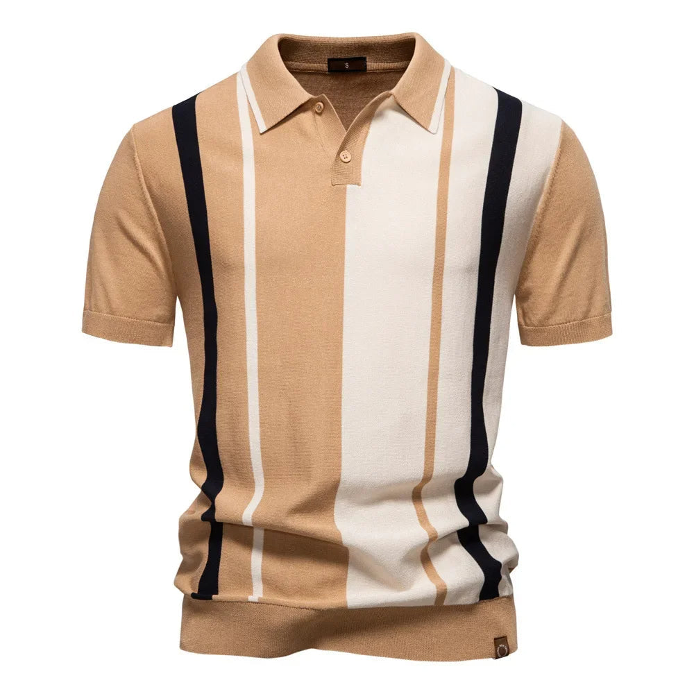 Kontrast Strick Poloshirt Herren Gestreift Kurzarm Polo