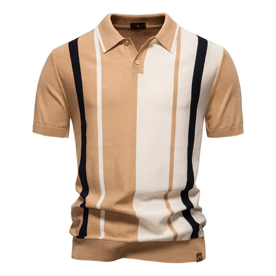 Kontrast Strick Poloshirt Herren Gestreift Kurzarm Polo