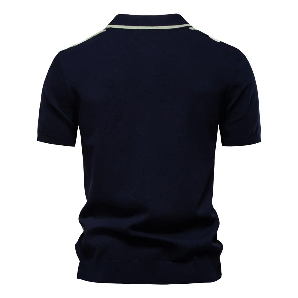Kontrast Strick Poloshirt Herren Gestreift Kurzarm Polo