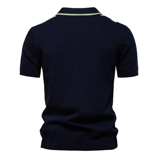 Kontrast Strick Poloshirt Herren Gestreift Kurzarm Polo