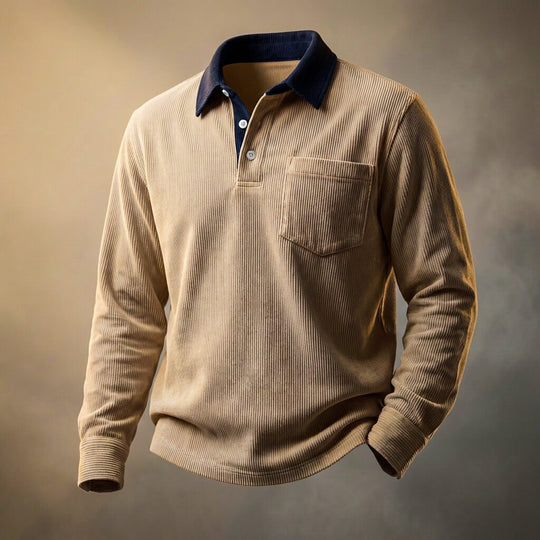 Feincord Poloshirt Herren Langarm Baumwolle Polo Shirt