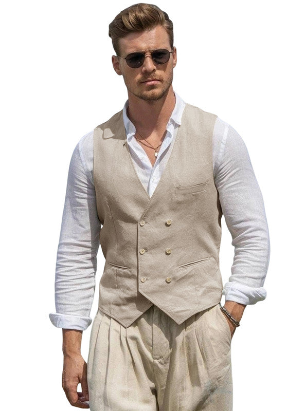 Leinen Anzugweste Herren Slim-Fit Hochzeit Business