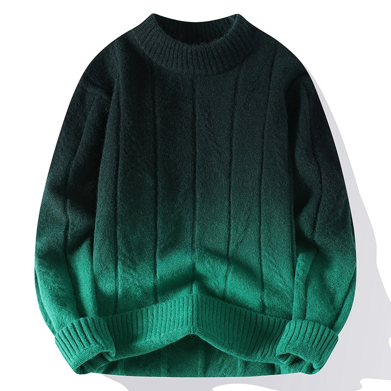 Farbverlauf Pullover Herren Wolle Weich Rundhals