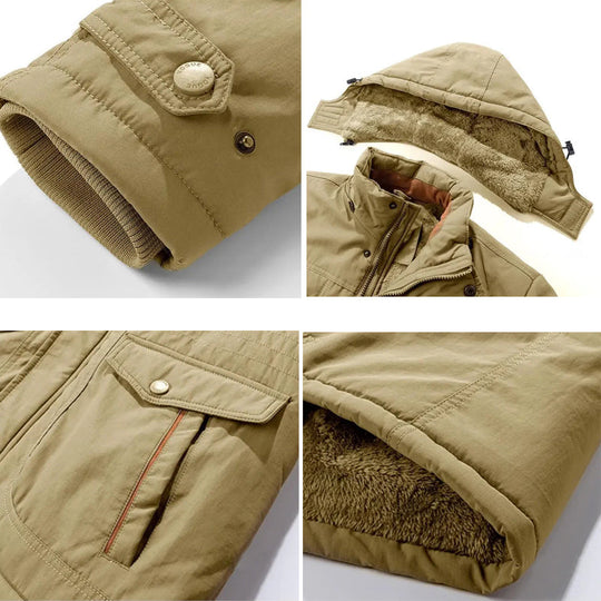 Fleece Parka Herren Abnehmbare Kapuze Vier Taschen