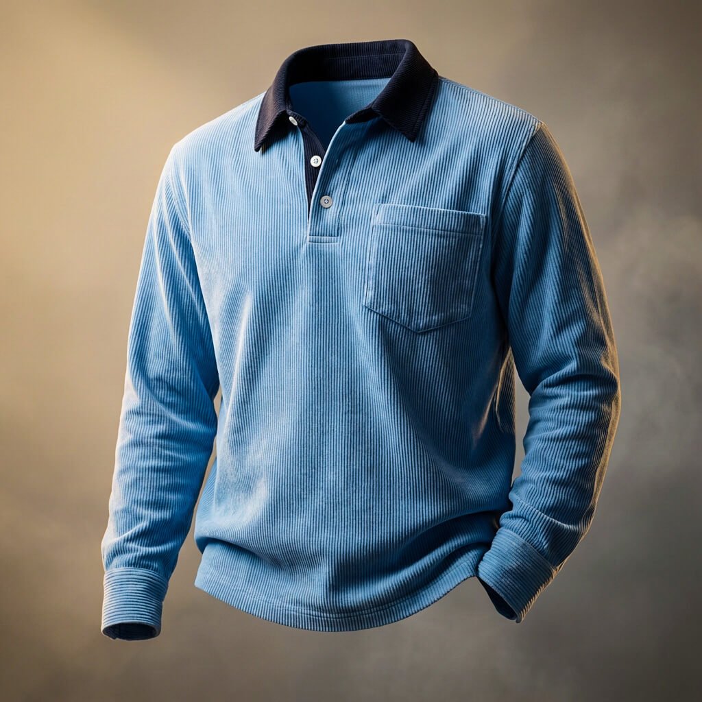 Feincord Poloshirt Herren Langarm Baumwolle Polo Shirt