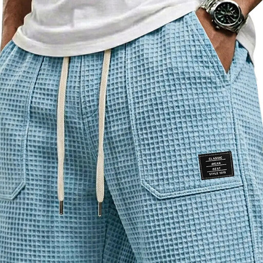 Waffel Strick Shorts Herren Sommer Strand Taschen Hose