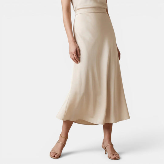 Midirock Damen Seiden Optik High Waist Elegant