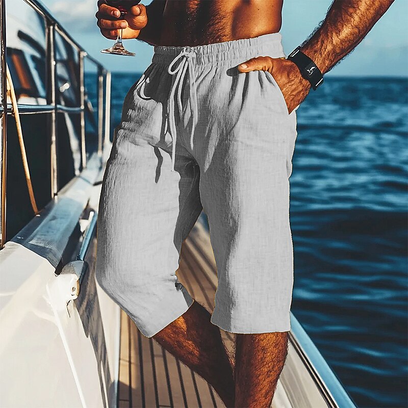 Lässige Leinen Shorts Herren Kordelzug Sommer Strand