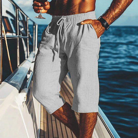 Lässige Leinen Shorts Herren Kordelzug Sommer Strand
