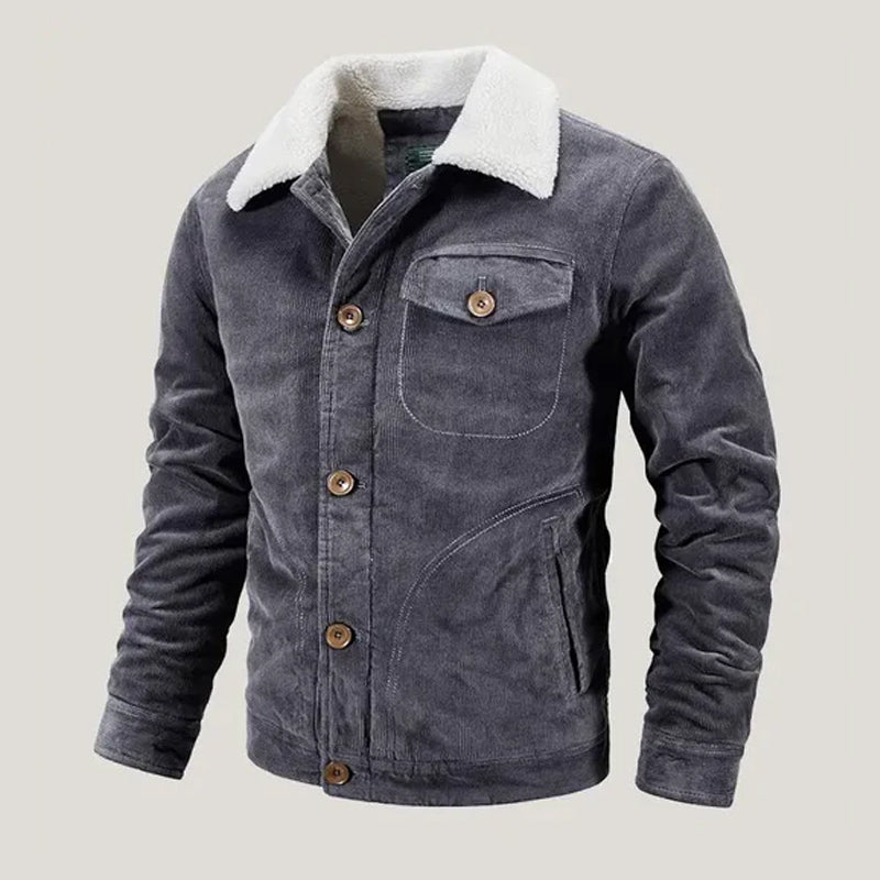 Cord Jacke Herren Fleecefutter Knopfleiste Brusttasche