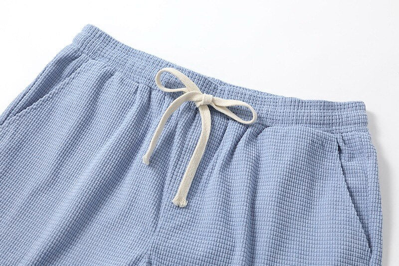 Leichte Waffel Strick Shorts Herren Sommer Strand Hose