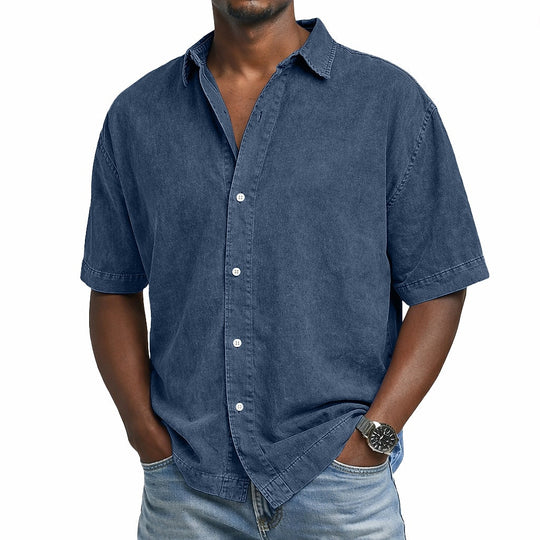 Vintage Washed Baumwoll Hemd Herren Sommer Casual Shirt