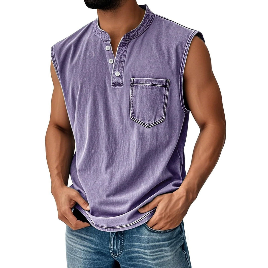 Vintage Washed Henley Tanktop Herren Baumwolle Ärmellos