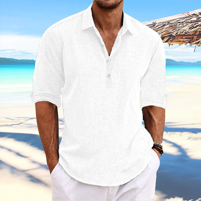 Klassisches Leinen Hemd Herren Sommer Baumwolle Casual