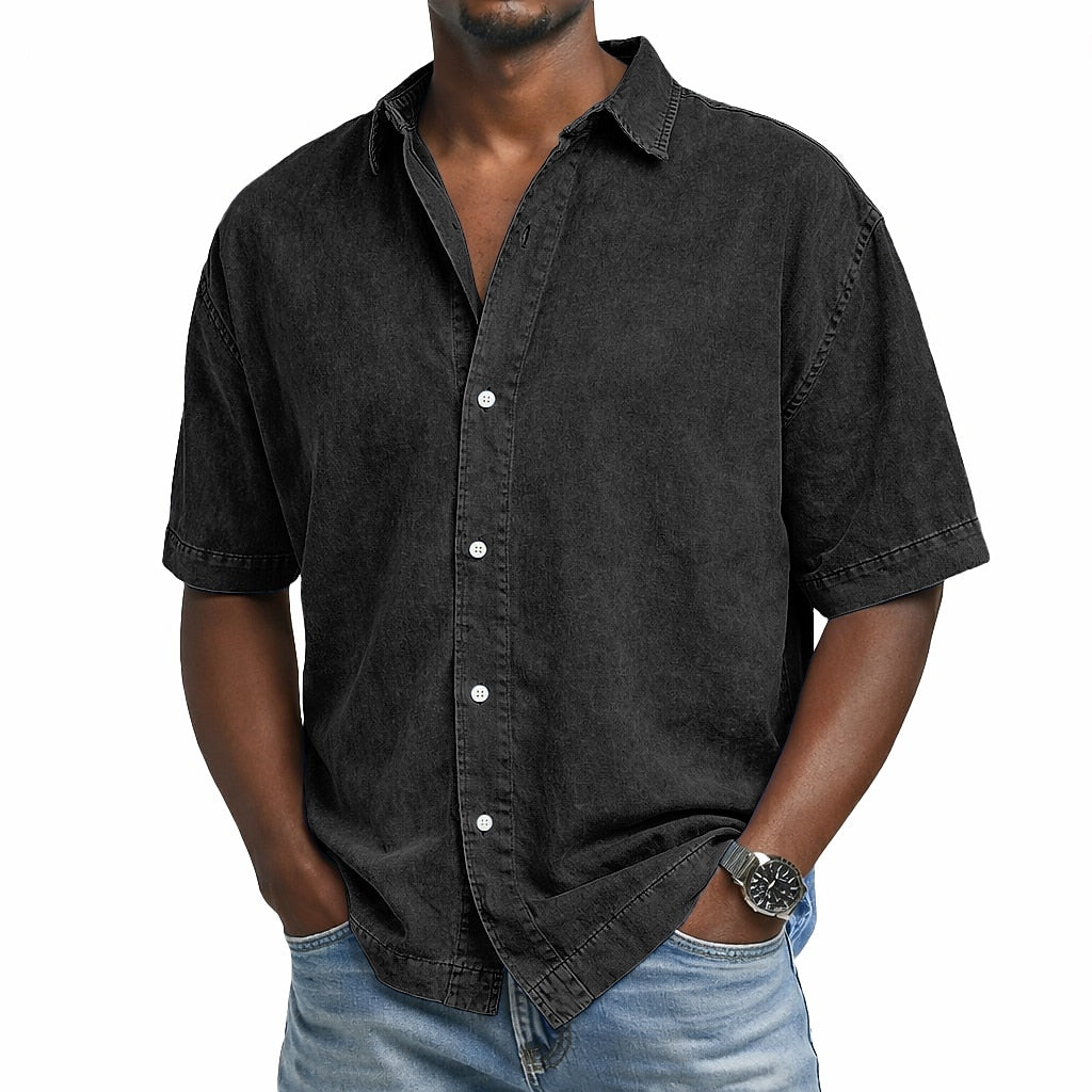 Vintage Washed Baumwoll Hemd Herren Sommer Casual Shirt