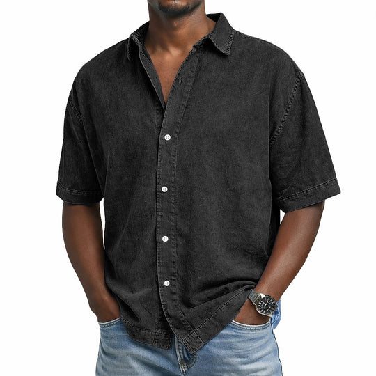 Vintage Washed Baumwoll Hemd Herren Sommer Casual Shirt