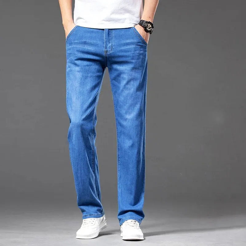 Klassische Straight Cut Jeans Herren Denim Gerade Hose