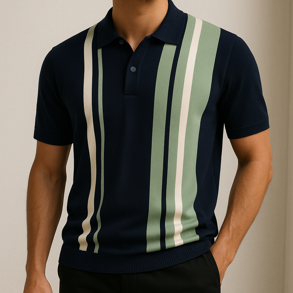 Kontrast Strick Poloshirt Herren Gestreift Kurzarm Polo