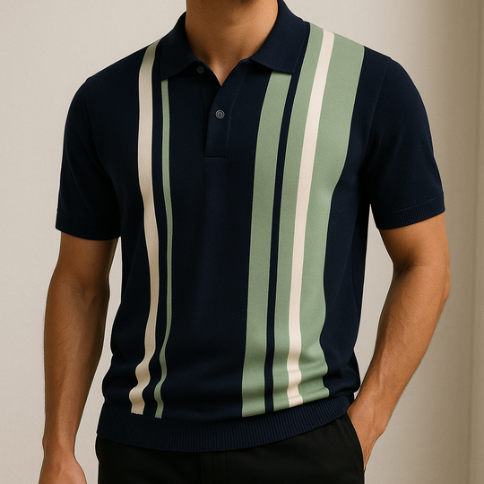 Kontrast Strick Poloshirt Herren Gestreift Kurzarm Polo
