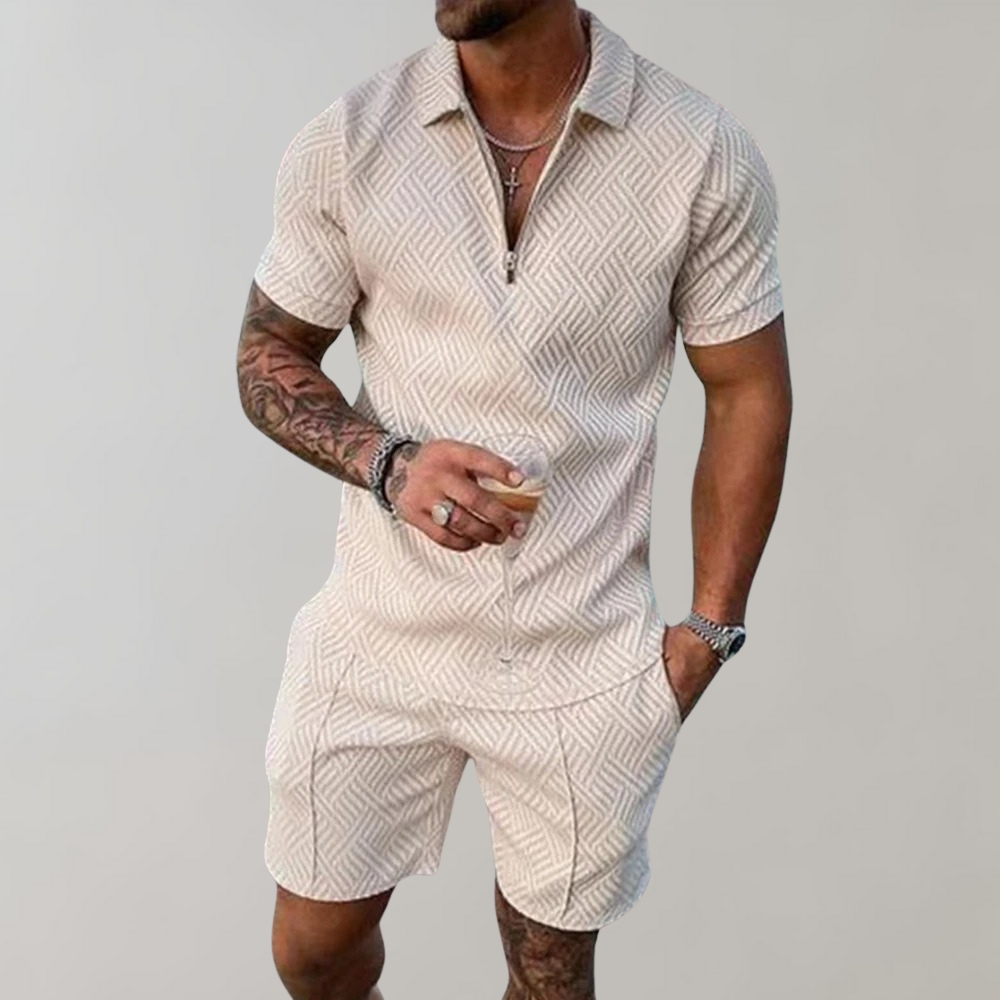 Herren Polo-Shorts-Set – Gemustertes Sommer-Zweiteiler-Set