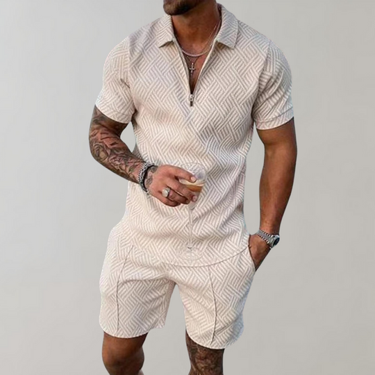 Herren Polo-Shorts-Set – Gemustertes Sommer-Zweiteiler-Set