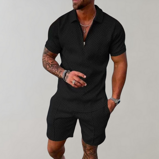 Herren Polo-Shorts-Set – Gemustertes Sommer-Zweiteiler-Set