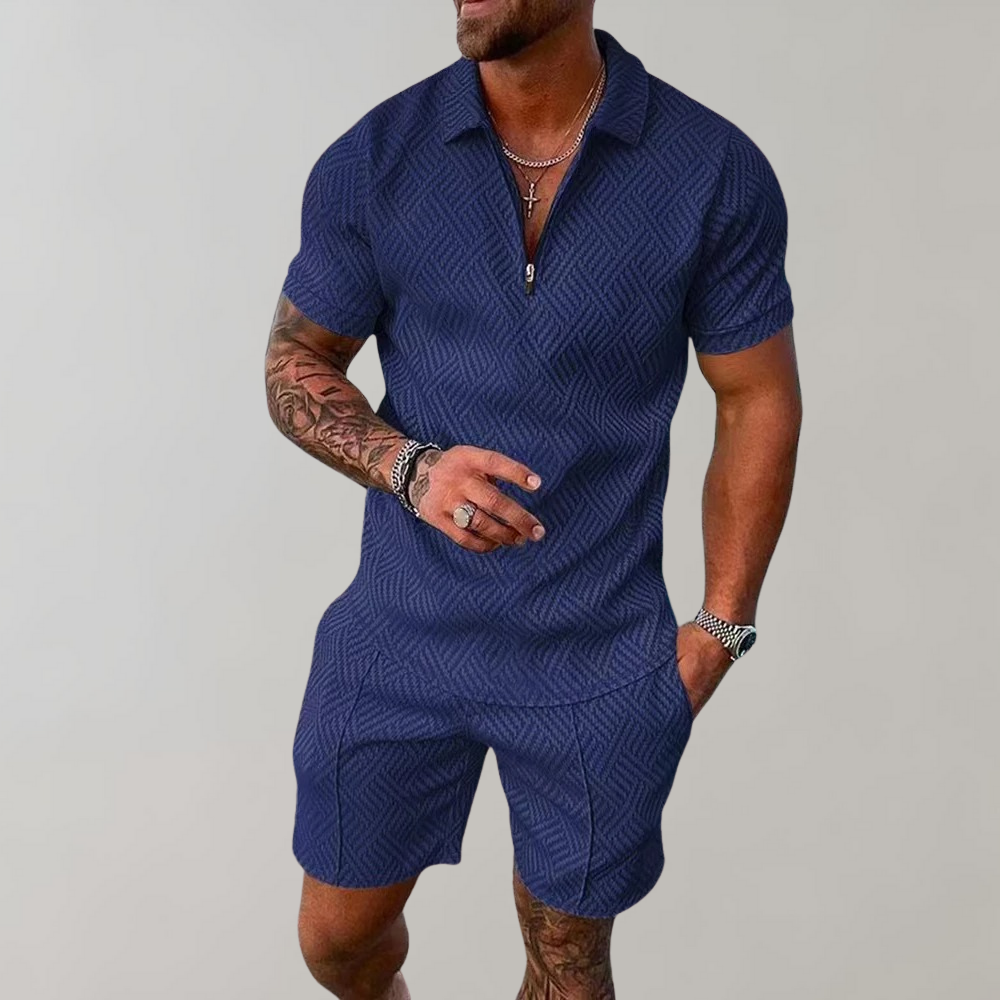 Herren Polo-Shorts-Set – Gemustertes Sommer-Zweiteiler-Set