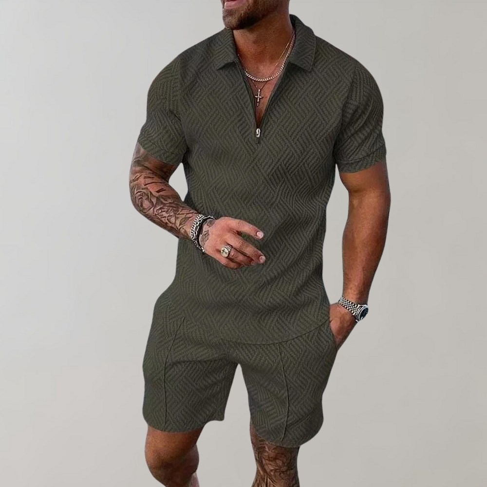 Herren Polo-Shorts-Set – Gemustertes Sommer-Zweiteiler-Set