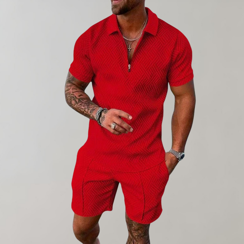 Herren Polo-Shorts-Set – Gemustertes Sommer-Zweiteiler-Set