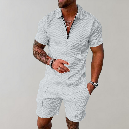 Herren Polo-Shorts-Set – Gemustertes Sommer-Zweiteiler-Set