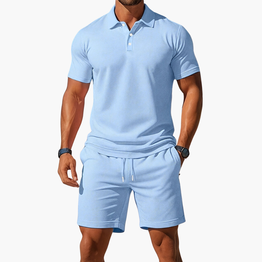 Herren Polo-Shorts-Set mit Kordelzug – Baumwolle Sommer-Zweiteiler