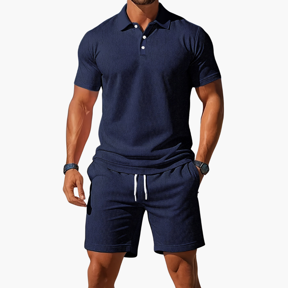 Herren Polo-Shorts-Set mit Kordelzug – Baumwolle Sommer-Zweiteiler