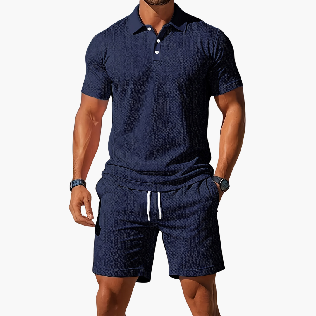 Herren Polo-Shorts-Set mit Kordelzug – Baumwolle Sommer-Zweiteiler
