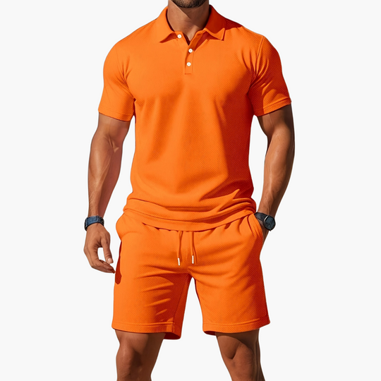 Herren Polo-Shorts-Set mit Kordelzug – Baumwolle Sommer-Zweiteiler