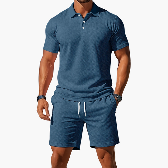 Herren Polo-Shorts-Set mit Kordelzug – Baumwolle Sommer-Zweiteiler